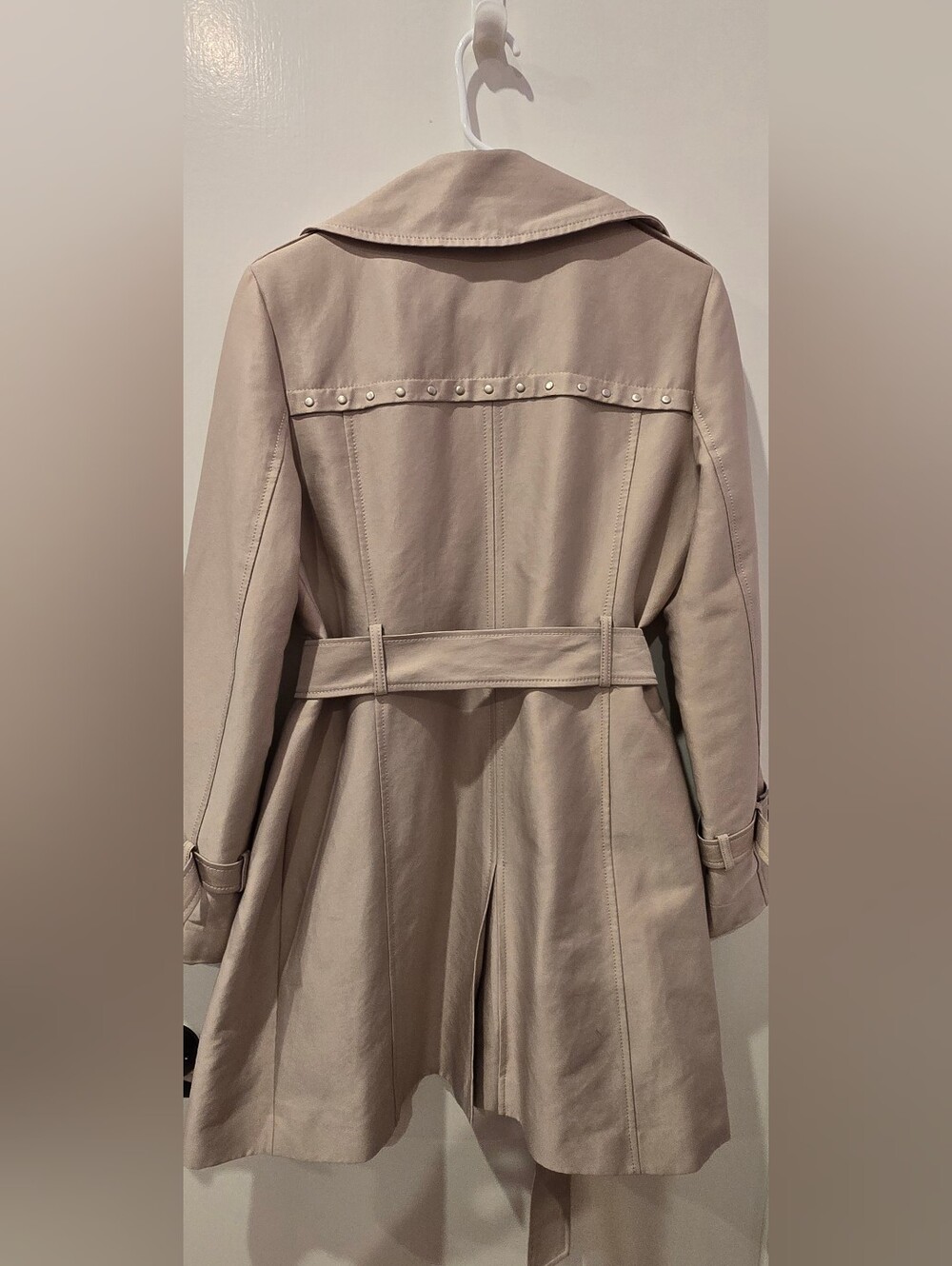 Kenneth Cole New York Stud-Trim Trench Coat - Pale Taupe - Women's Medium